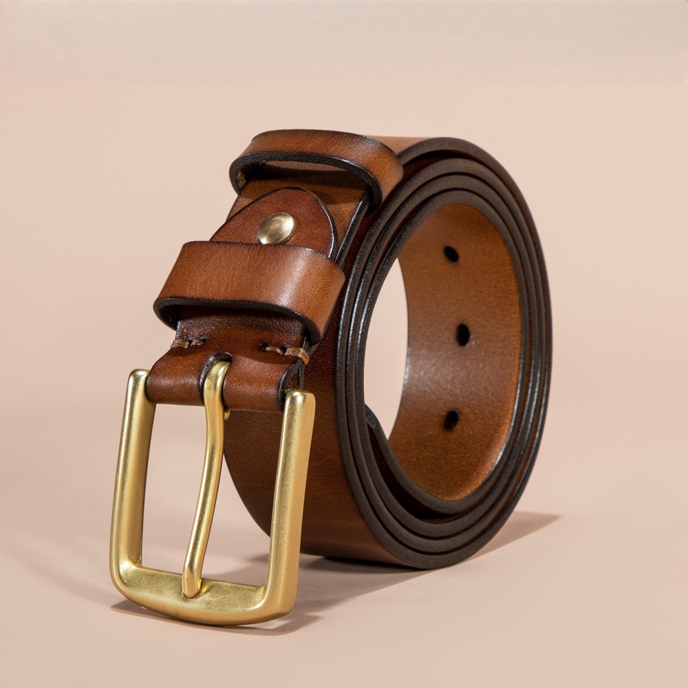 Men's vintage genuine leather belt, durable cowhide casual and formal belt, available for bulk order
