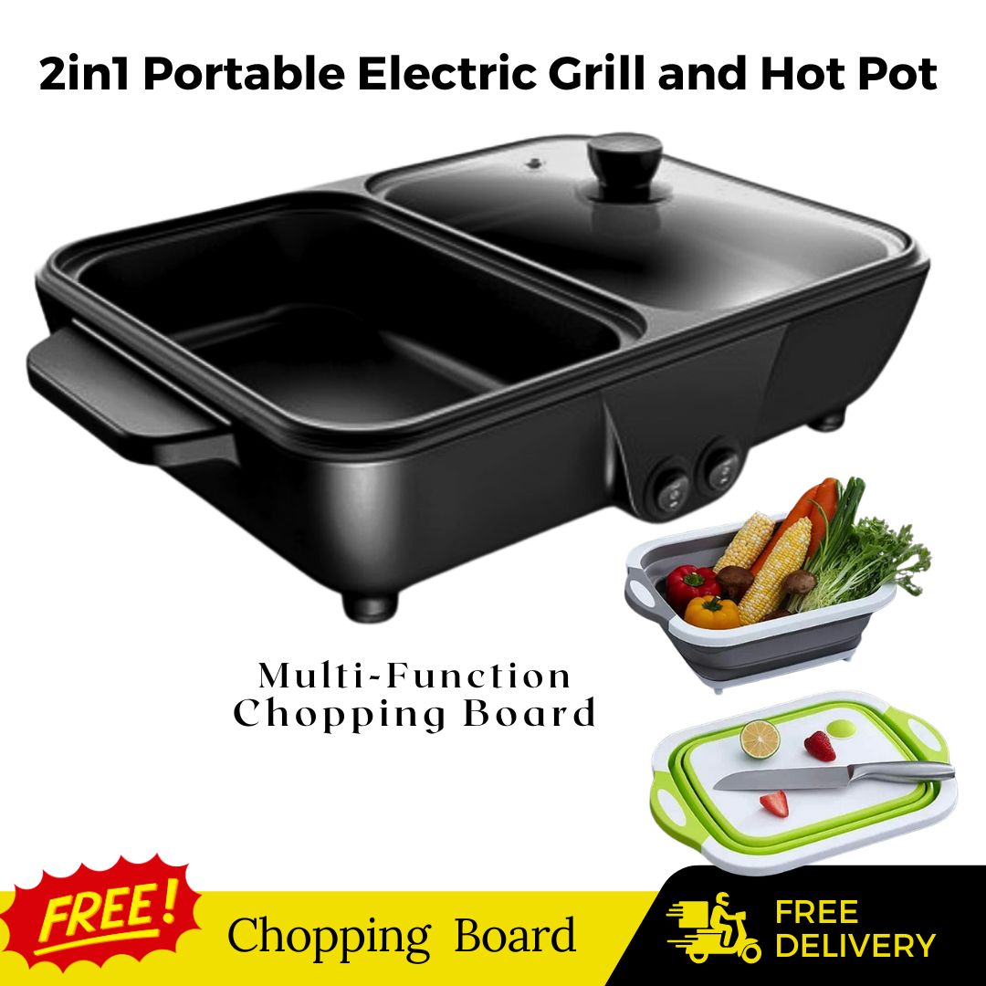 2in1 Portable Electric Grill and Hot Pot - Plus Chopping Board