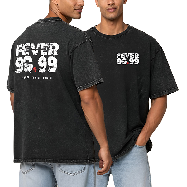 FEVER 99.99 Men's Vintage Washed Oversized T-Shirt |100% Cotton Heavyweight Streetwear Tee