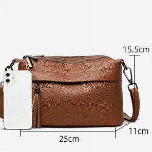 Women's Genuine Leather Crossbody Bag with Full-Grade Cowhide - Detachable Strap & Zipper Closure, Multi-Compartment Handbag Suitable for Casual