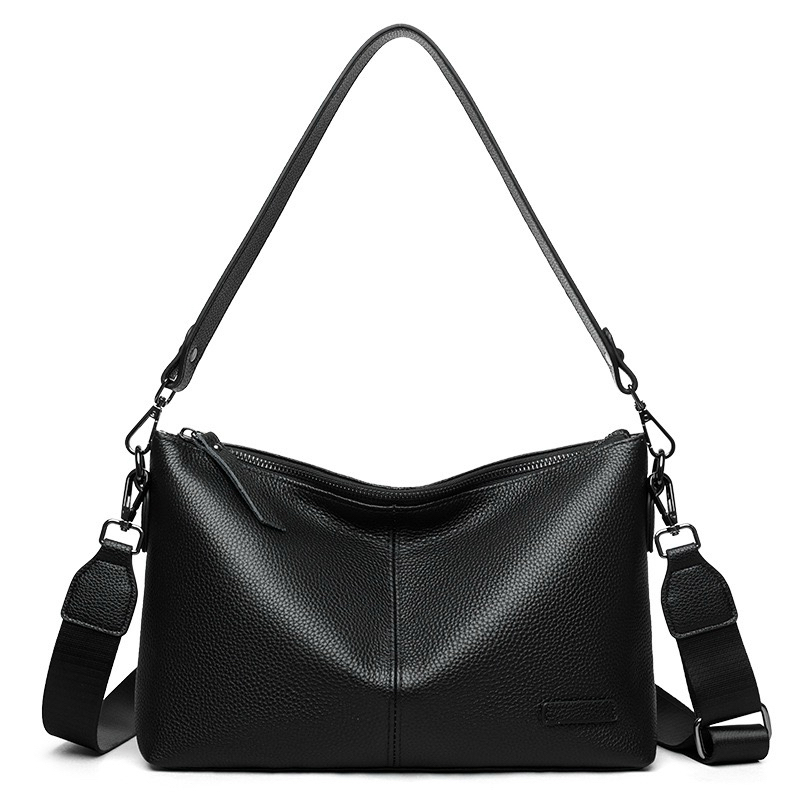 Genuine top-grain cowhide crossbody bag with detachable shoulder strap - Elegant and high-end pebbled leather shoulder bag, suitable for urban, office, and special occasions - Available in multiple colors (zip closure)