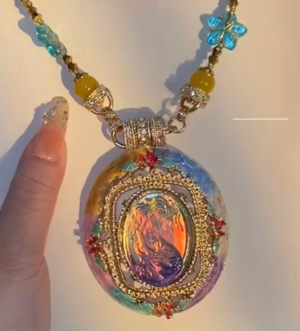 Colorful Murano Glass Handmade Cameo Portrait Pendant Multilayer Beaded Statement Necklace, Bohemian Chunky Layered Jewelry Gift for Women