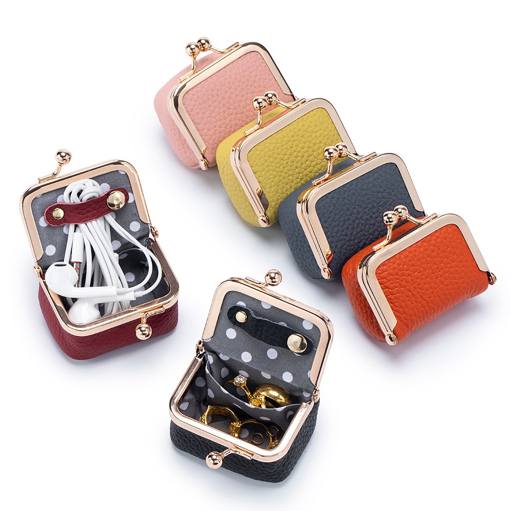New Genuine Leather Small Kiss Lock Bag, Ring Jewelry Bag, Mini Ring, Necklace, Earring Accessory Box, Coin Purse
