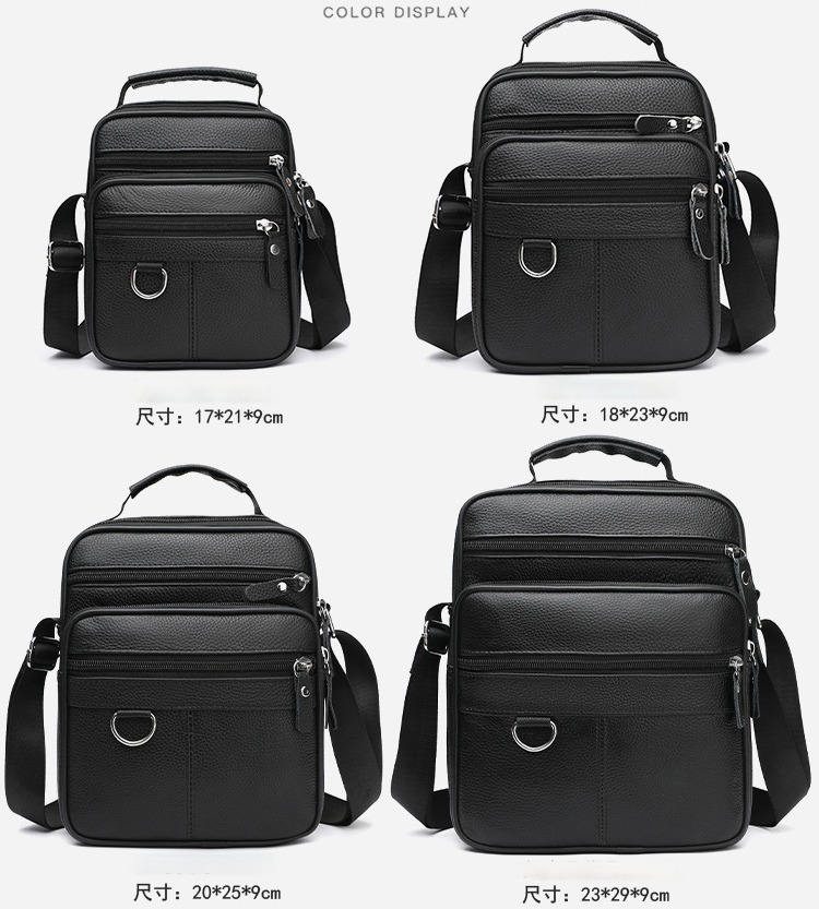 Wholesale new genuine leather men's bag, business multi-compartment cowhide crossbody bag, vertical style textured men's shoulder bag