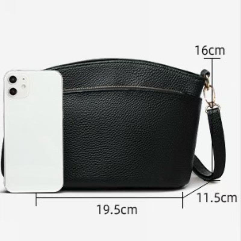 Top-grain leather women's crossbody bag, genuine leather single-shoulder bag, simple bucket bag, women's multi-layer leather bag