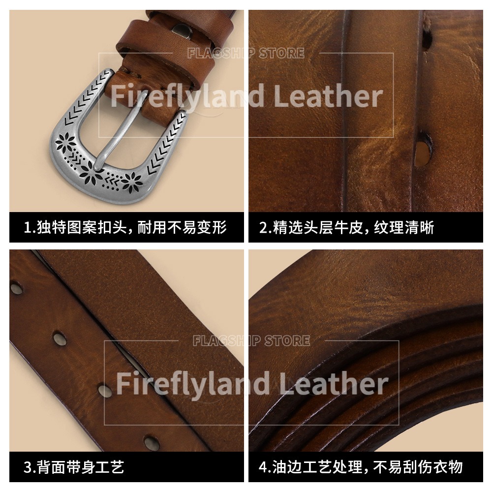 New Women's Genuine Leather Trendy Belt with Pin Buckle, Versatile Decorative Jeans Belt, Fashionable Top-Grain Leather Women's Waist Bel
