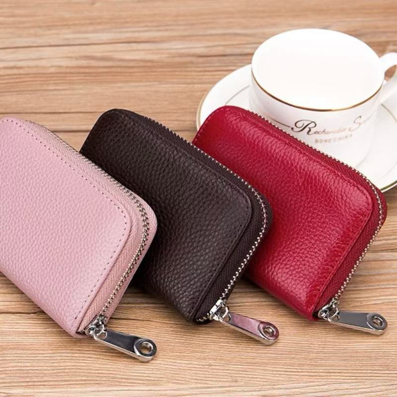 Amazon card holder accordion zipper men's leather RFID anti-theft magnetic genuine leather women's card holder