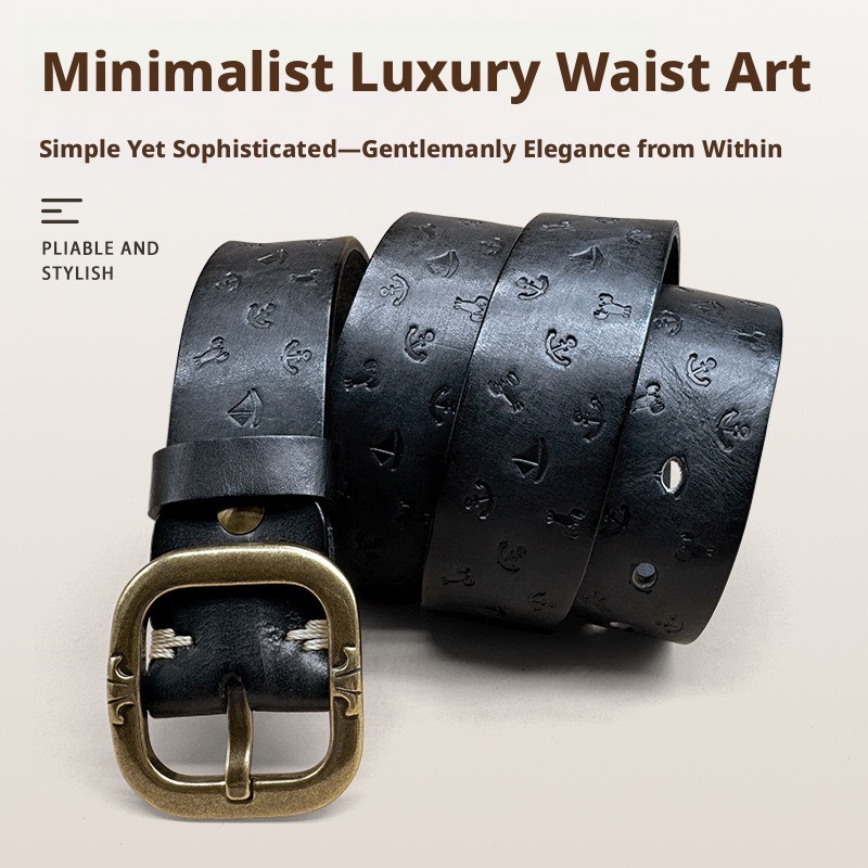 Premium Genuine Leather Men Belts, Retro Solid Brass Buckle Real Cow Leather Waist Straps Wholesale Supplier