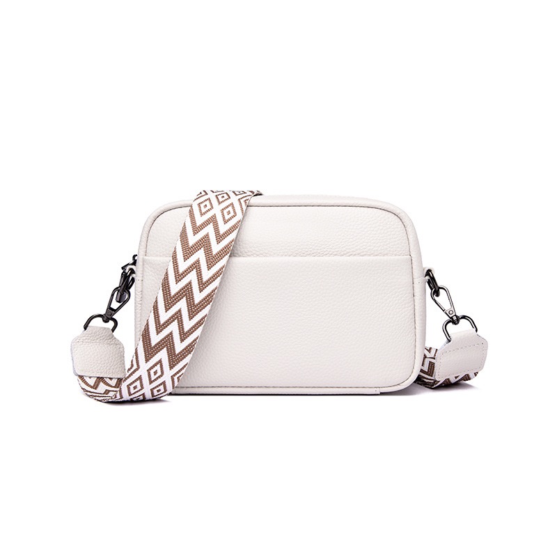 Genuine leather women's bag 2026 new first-layer cowhide wide shoulder strap pure leather single-shoulder bag soft leather casual crossbody small square bag