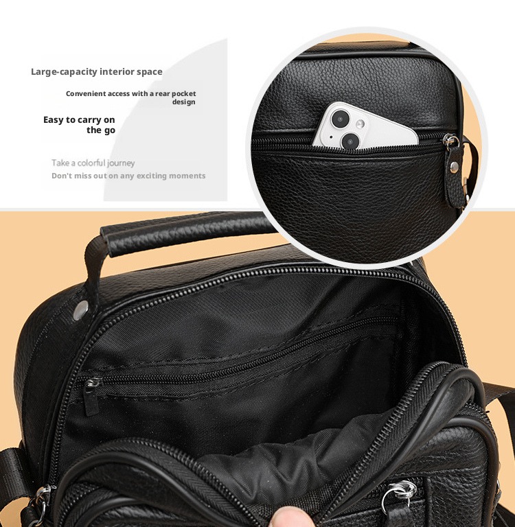 Genuine leather single-shoulder bag, men's vertical business casual crossbody, stylish small square leather bag for men