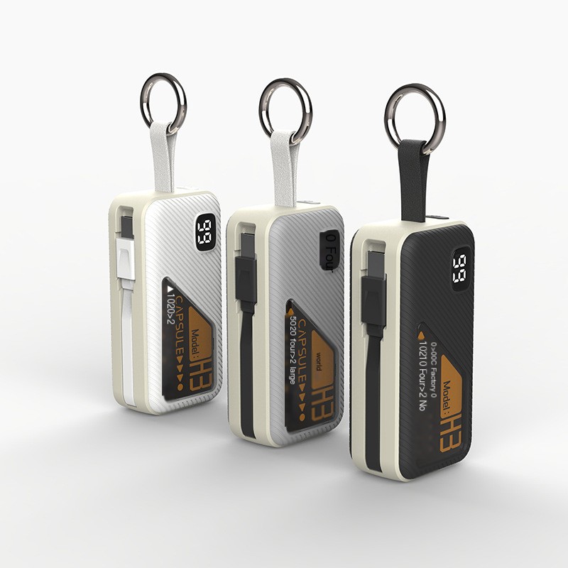 Cross-border compact and portable capsule power bank with fast charging and built-in cable, 5000mAh, gift mobile power