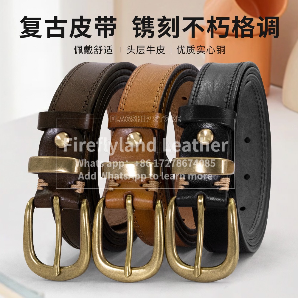 Fashionable and versatile genuine leather belt, unisex, top-grain leather with pin buckle, casual jeans belt