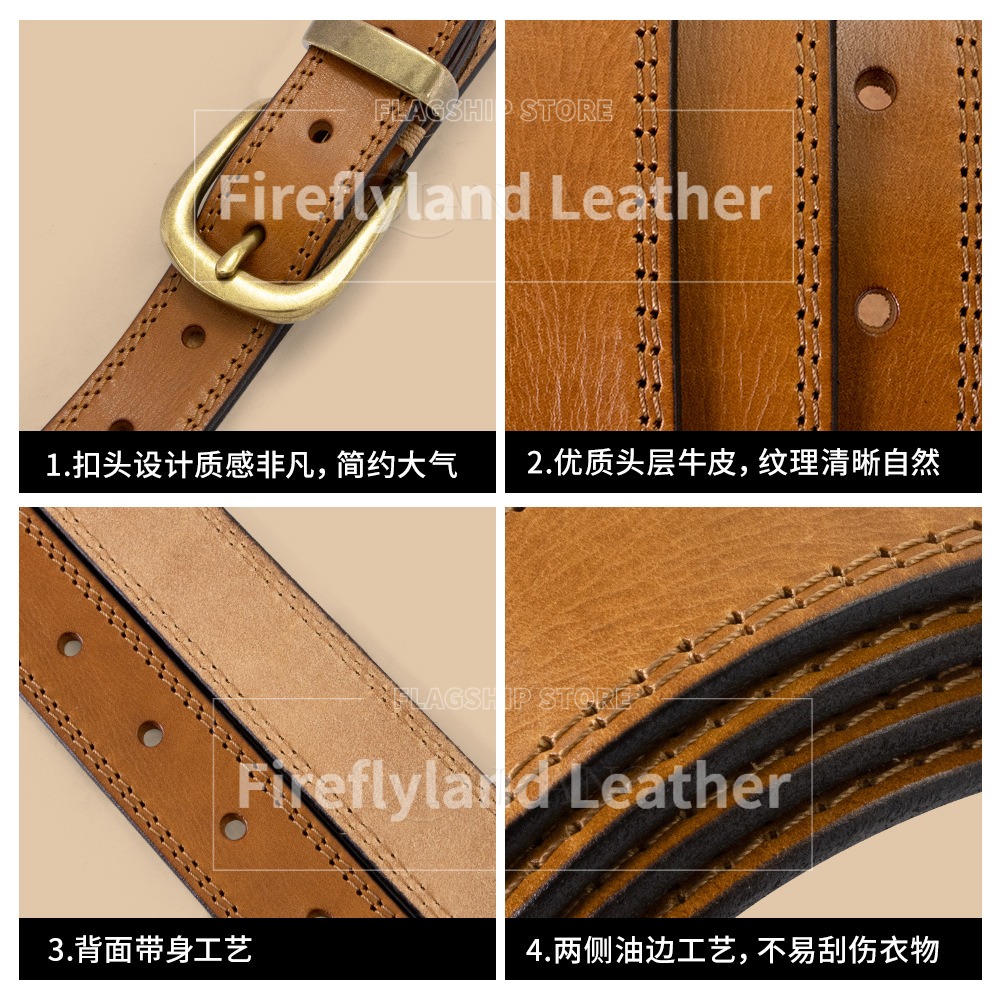 Fashionable and versatile genuine leather belt, unisex, top-grain leather with pin buckle, casual jeans belt