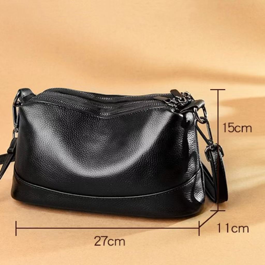 Genuine leather women's bag 2026 new fashion versatile multi-compartment shoulder bag solid color top-grain cowhide crossbody bag