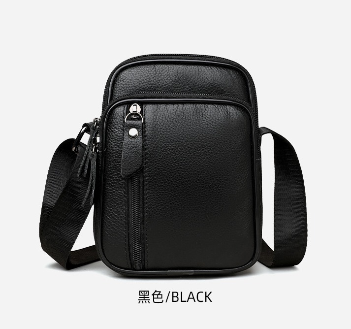 Wholesale genuine leather small square bag for men, commuter casual single-shoulder crossbody, niche cowhide phone bag
