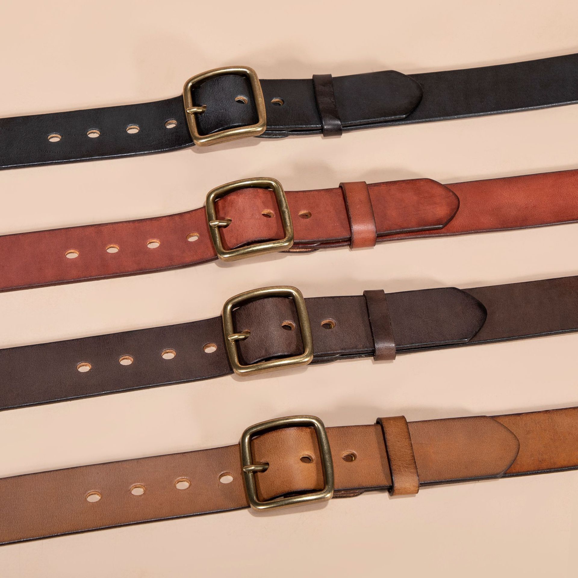 Bulk Men Vintage Real Cow Leather Belt, Heavy Duty Solid Copper Pin Buckle Leather Belts Manufacturer