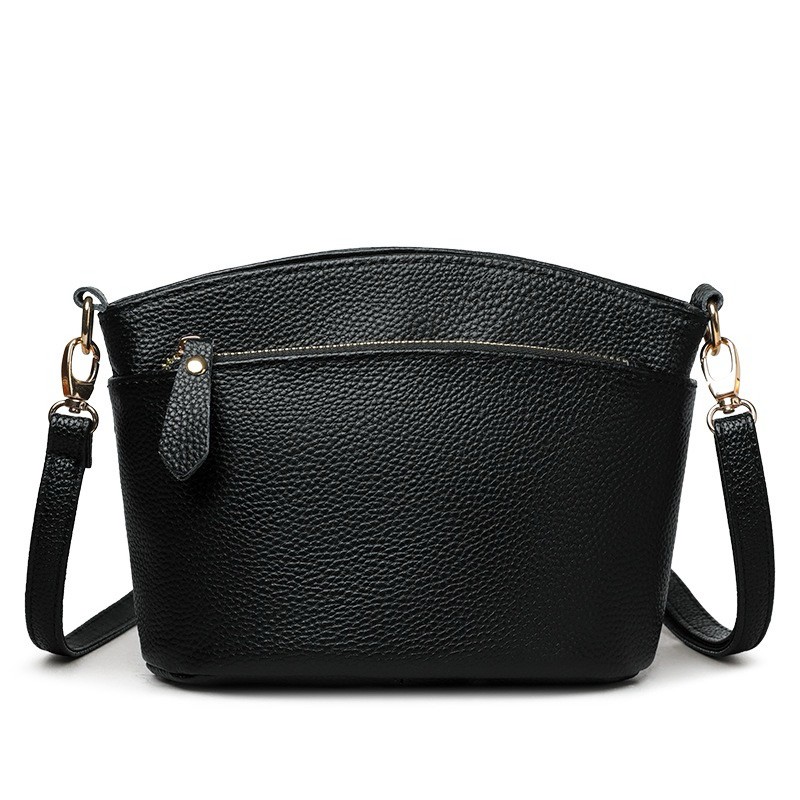 Top-grain leather women's crossbody bag, genuine leather single-shoulder bag, simple bucket bag, women's multi-layer leather bag