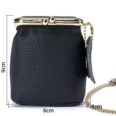Genuine leather mini lipstick bag with lychee texture, trendy ins-style multifunctional women’s convenient storage pouch for change and coins