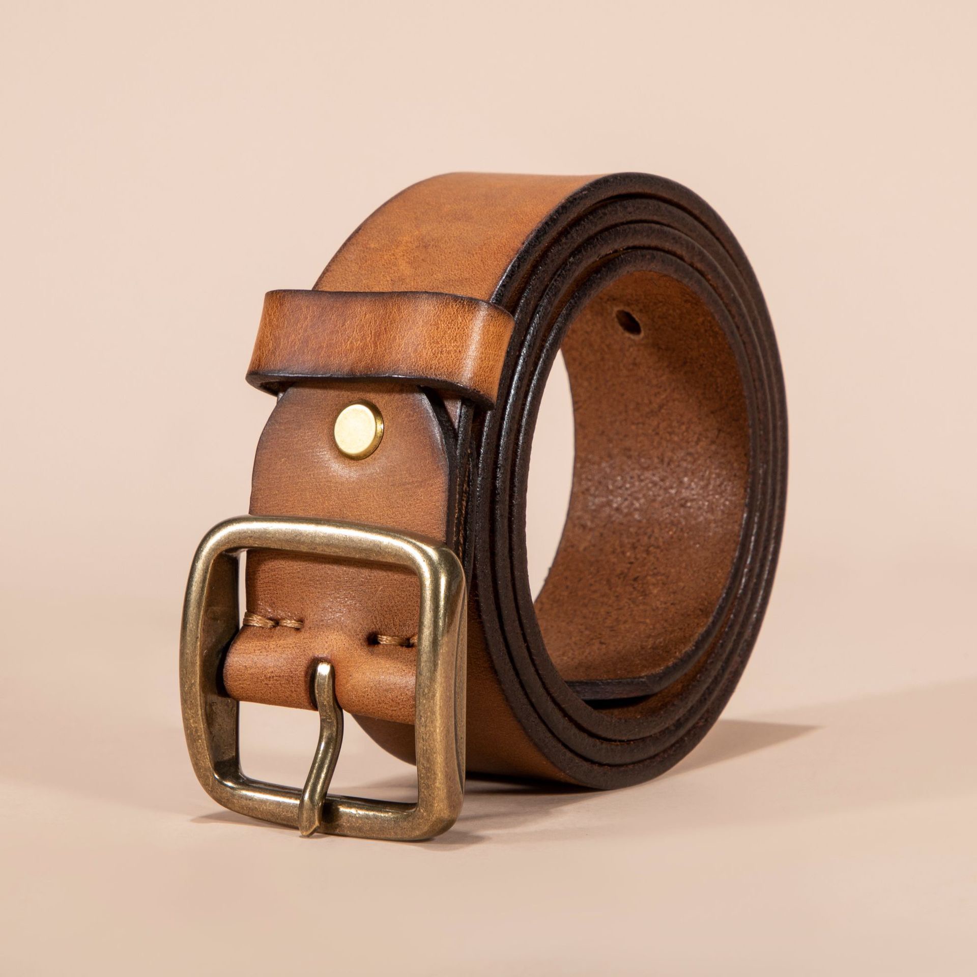 Bulk Men Vintage Real Cow Leather Belt, Heavy Duty Solid Copper Pin Buckle Leather Belts Manufacturer