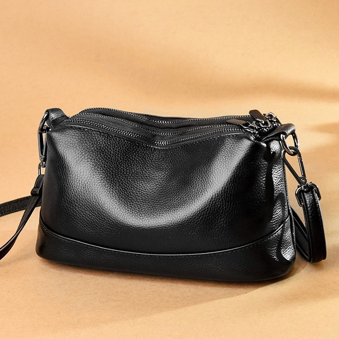 Genuine leather women's bag 2026 new fashion versatile multi-compartment shoulder bag solid color top-grain cowhide crossbody bag