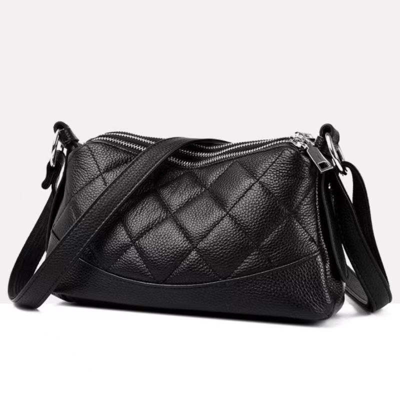 Genuine leather women's bag with multi-layer wide shoulder strap, new style first-layer cowhide, three-layer soft leather shoulder and crossbody bag